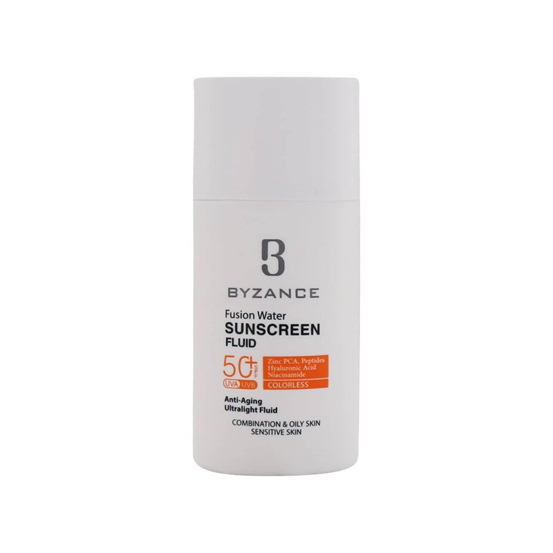 فلوئید ضد آفتاب بی‌رنگ صورت بیزانس SPF 50 مدل Fusion Water ‌مناسب برای UVA/UVB مناسب پوست چرب حجم 50 میلی‌لیتر