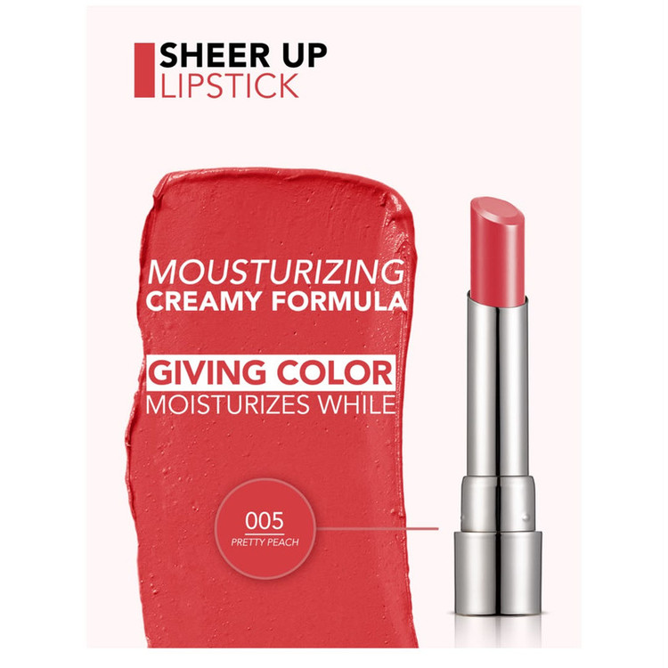 رژ لب جامد براق فلورمار مدل SHEER UP رنگ هلویی پررنگ شماره 05