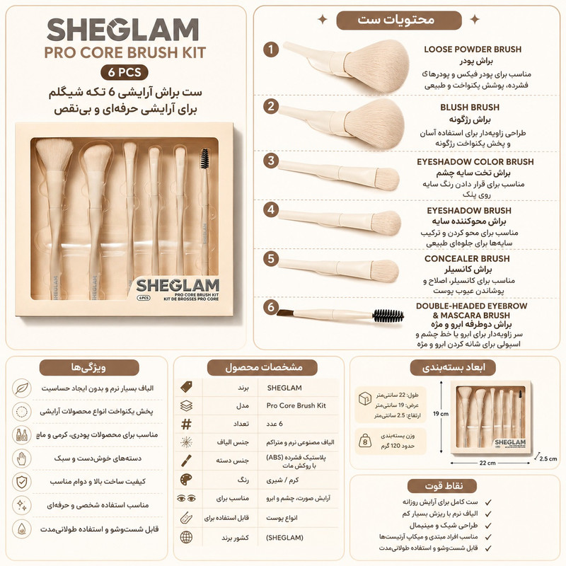 ست براش آرایشی شیگلم مدل Pro Core بسته 6 عددی
