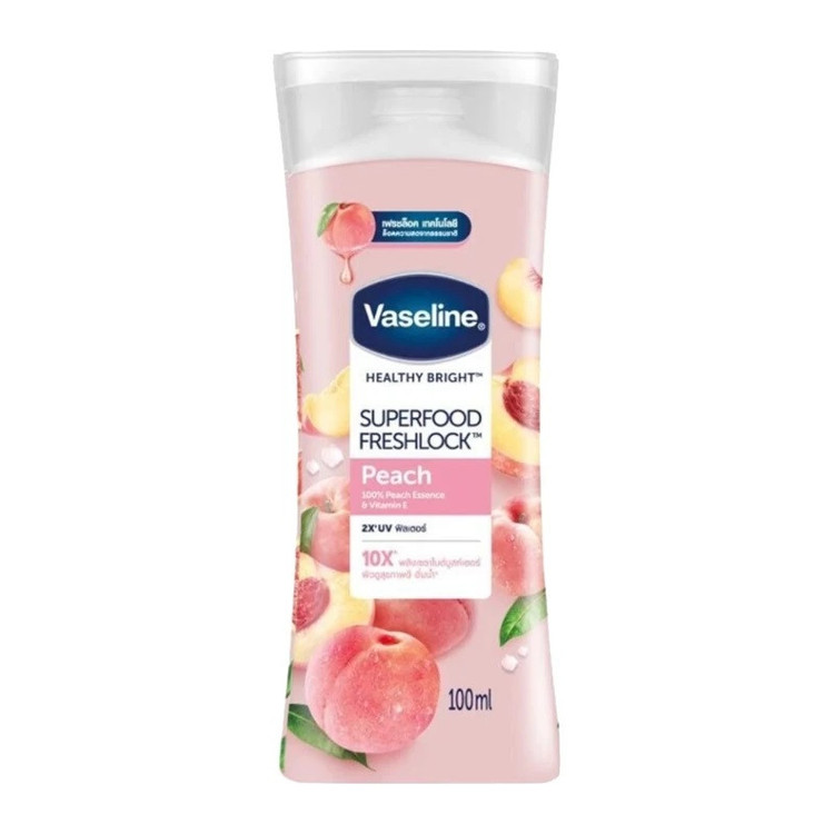 لوسیون بدن وازلین مدل Superfood Freshlock Peach با عصاره هلو و ویتامین E، مرطوبکننده، جذب سریع، مناسب انواع پوست، حجم 100 میلیلیتر