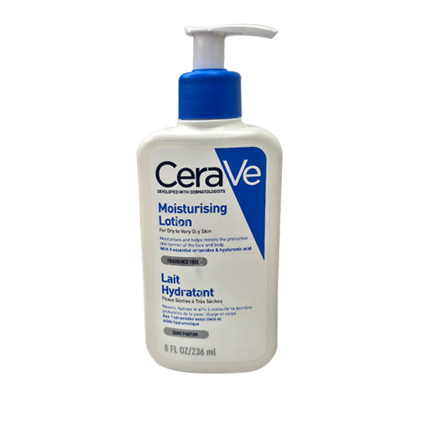 لوسیون بدن سراوی مدل LAIT Hydratant حجم 236 میلیلیتر با بافت کرمی و پمپی، مرطوبکننده و ضدحساسیت مناسب انواع پوست و حاوی سرامید و هیالورونیک اسید