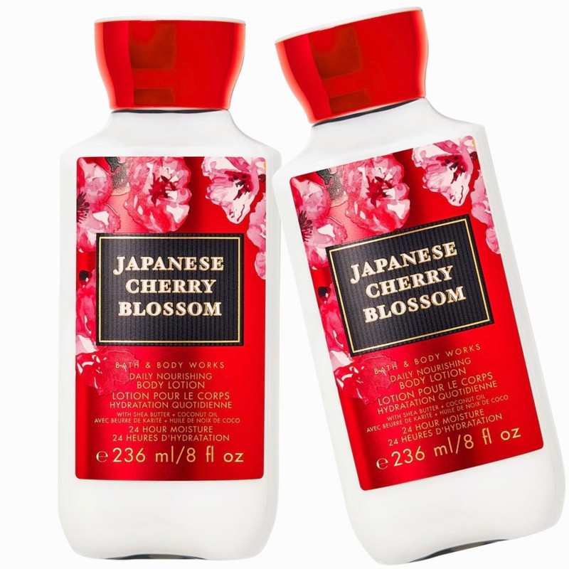 لوسیون بدن بس اند بادی ورکز مدل Japanese Cherry Blossom حجم 236 میلیلیتر با فرمول مرطوبکننده و ضد خشکی، مناسب انواع پوست و بانوان، حاوی شیباتر و روغن نارگیل با جذب سریع و رایحه گلفام