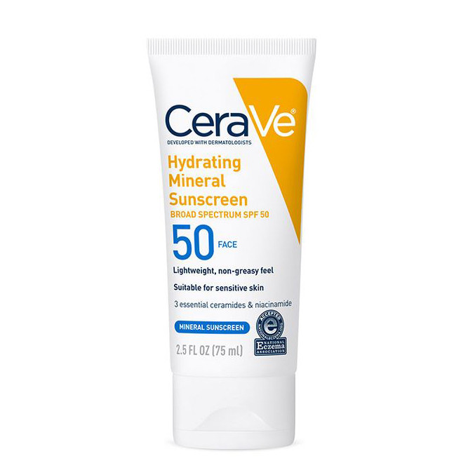 لوسیون ضد آفتاب بدون رنگ سراوی SPF 50 مدل Hydrating Mineral ‌مناسب انواع پوست حجم 75 میلی‌لیتر