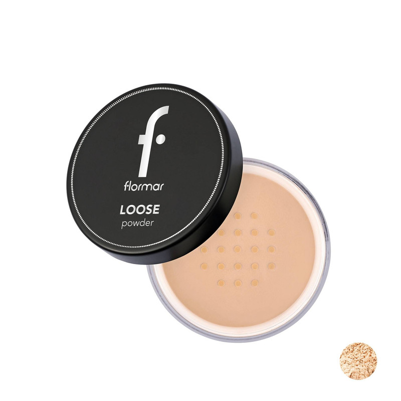 پودر فیکس مات فلورمار مدل Loose رنگ Beige sand شماره 004 مناسب انواع پوست حجم 15 گرم