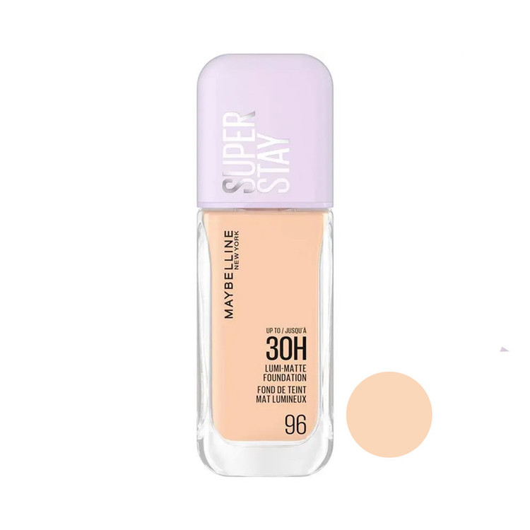 کرم پودر مایع میبلین مدل Super Stay 30H Lumi-Matte شماره 96 حجم 30 میلیلیتر با کاور متوسط و ماندگاری بالا