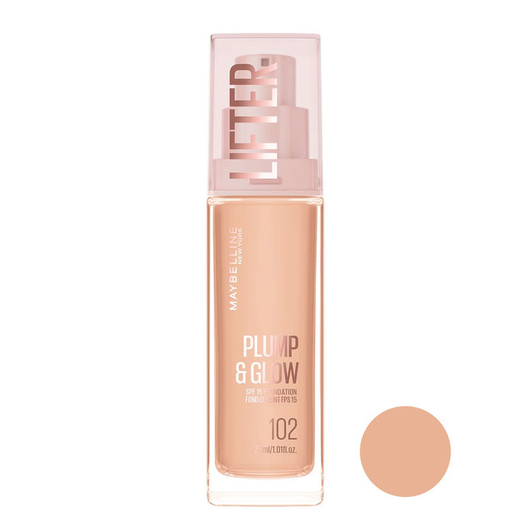 کرم پودر مایع spf15 میبلین مدل Plump & Glow شماره 102مناسب برای انواع پوست حجم 30 میلیلیتر