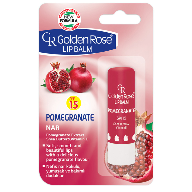 بالم لب گلدن رز مدل Pomegranate Shine حجم 5 میلی‌لیتر، حاوی عصاره انار، ویتامین E، کره شی، با SPF15