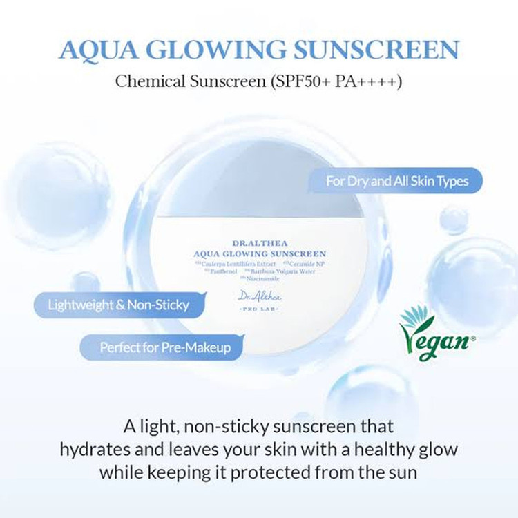 کرم ضد آفتاب بیرنگ صورت دکتر آلتیا SPF 50 مدل Aqua Glowing محافظ در برابر UVA و UVB مناسب برای انواع پوست حجم 45 میلیلیتر