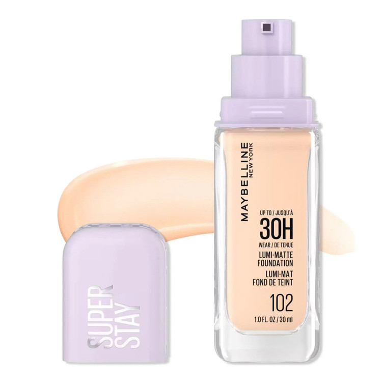 کرم پودر مایع مات میبلین SPF0 مدل Super Stay 30H Lumi-Matte شماره 102 مناسب برای انواع پوست حجم 30 میلی لیتر