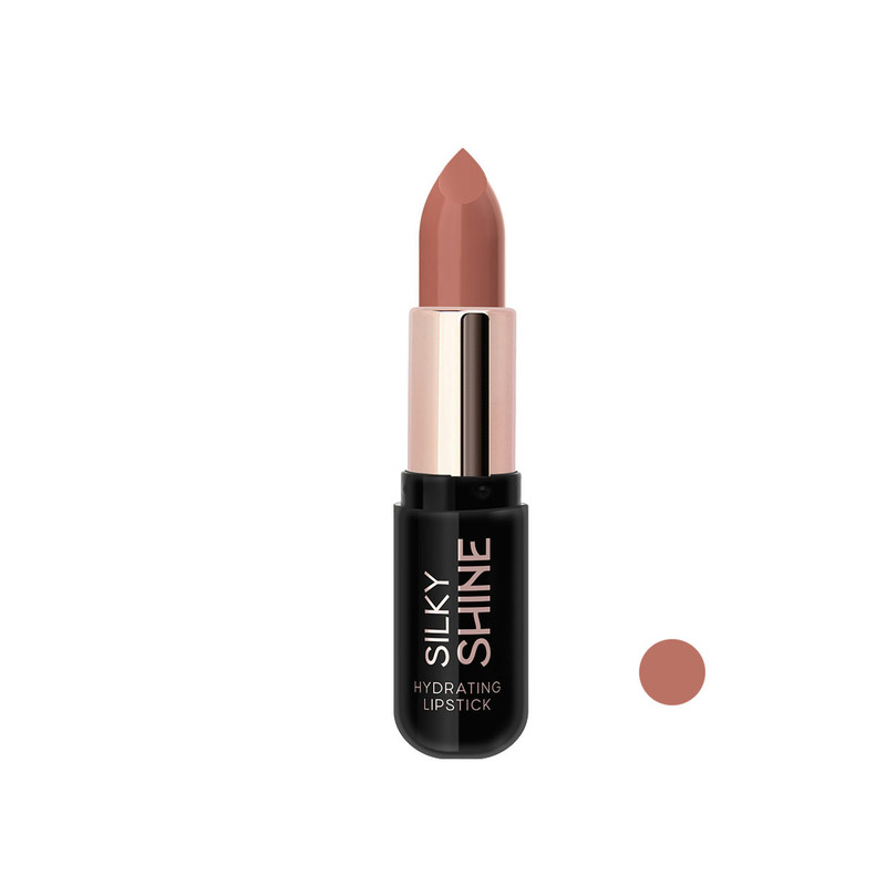 رژ لب جامد براق گلدن رز مدل SILKY SHINE HYDRATING رنگ کرم قهوه ای شماره 204