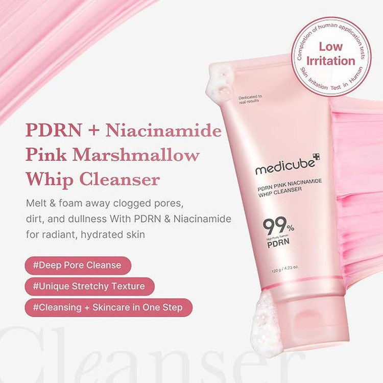 فوم شستشو ضد جوش صورت مدیکیوب مدل PDRN Whip مناسب برای انواع پوست حجم 120 میلی لیتر