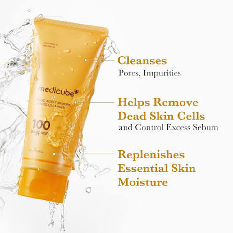 فوم شستشو ضد لک و لایه بردار ملایم مدی کیوب مدل Kojic Acid Turmeric مناسب برای انواع پوست حجم 120 میلی لیتر